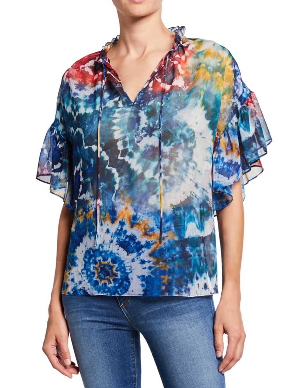 Alice + Olivia Julius Tie-Dye Ruffle Sleeve Tunic Top